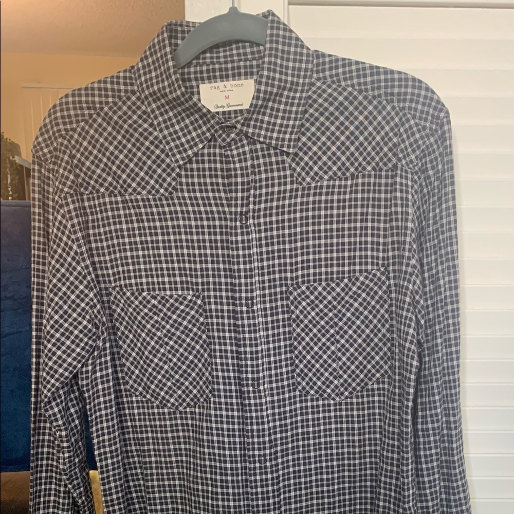 Men’s Black and White Rag and Bone Flannel Shirt